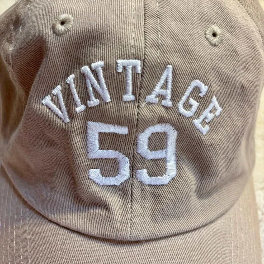 NEW Hat Beige/Tan Vintage 59 Text Baseball Cap 100% Cotton
